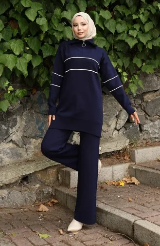 Triko Fermuarlı Tunik Pantolon İkili Takım 1050-05 Lacivert