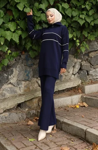 Triko Fermuarlı Tunik Pantolon İkili Takım 1050-05 Lacivert