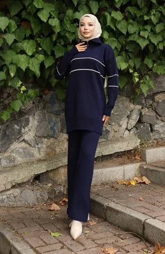 Triko Fermuarlı Tunik Pantolon İkili Takım 1050-05 Lacivert