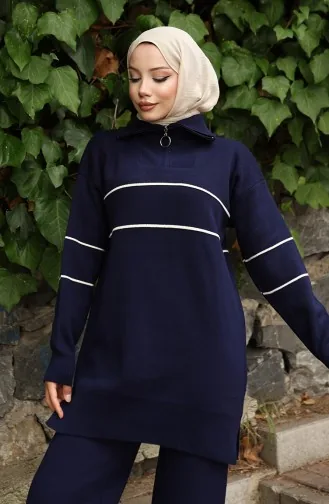 Triko Fermuarlı Tunik Pantolon İkili Takım 1050-05 Lacivert