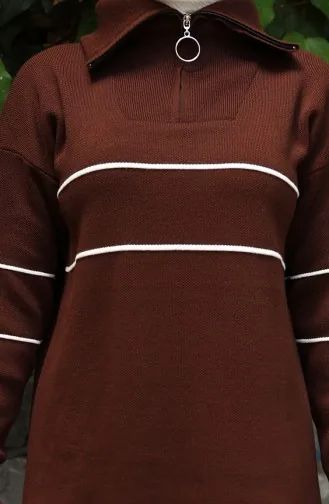 Knitwear Zippered Tunic Trousers Two Piece Suit 1050-06 Brown 1050-06