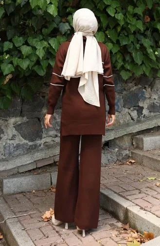 Knitwear Zippered Tunic Trousers Two Piece Suit 1050-06 Brown 1050-06