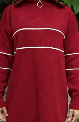 Triko Fermuarlı Tunik Pantolon İkili Takım 1050-07 Bordo