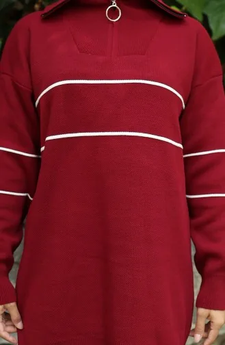 Knitwear Zippered Tunic Trousers Two Piece Suit 1050-07 Claret Red 1050-07