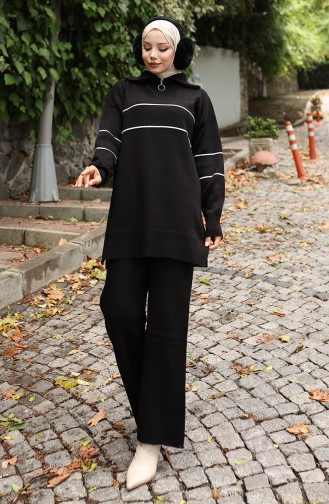 Triko Fermuarlı Tunik Pantolon İkili Takım 1050-08 Siyah