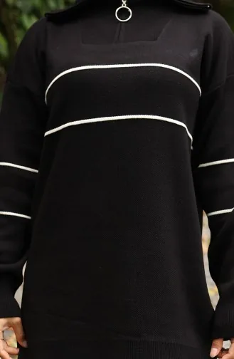 Knitwear Zippered Tunic Trousers Two Piece Suit 1050-08 Black 1050-08