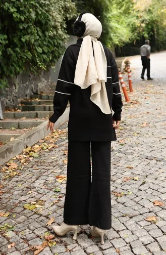 Knitwear Zippered Tunic Trousers Two Piece Suit 1050-08 Black 1050-08