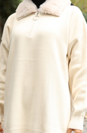Gebreid Bontkraag Tuniek Broek Tweedelig Pak 1059-01 Beige 1059-01