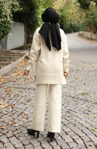 Gebreid Bontkraag Tuniek Broek Tweedelig Pak 1059-01 Beige 1059-01