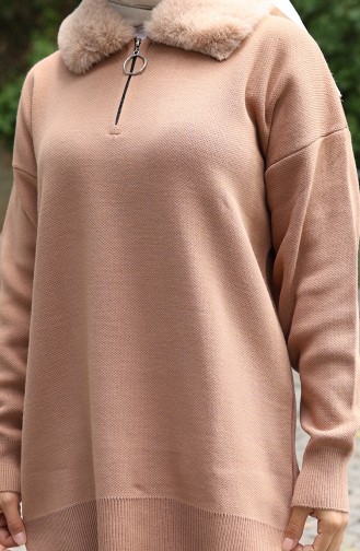 Breiwerk Bontkraag Tuniek Broek Tweedelig Pak 1059-02 Melk Koffie 1059-02