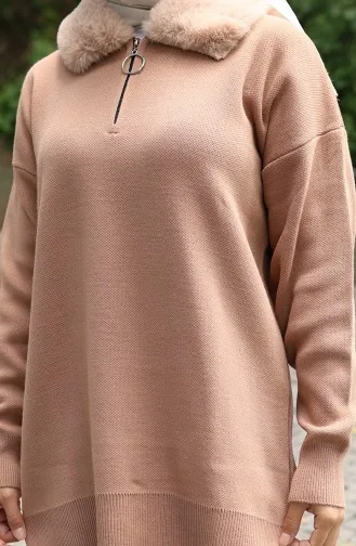 Triko Kürk Yakalı Tunik Pantolon İkili Takım 1059-02 Sütlü kahve