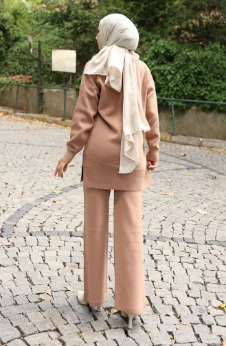 Triko Kürk Yakalı Tunik Pantolon İkili Takım 1059-02 Sütlü kahve