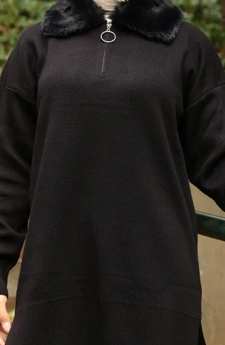 بدلة من قطعتين، سترة وبنطلون وياقة فرو محبوكة، لون أسود، 1059-03 1059-03