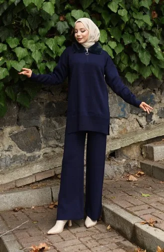 Triko Kürk Yakalı Tunik Pantolon İkili Takım 1059-04 Lacivert
