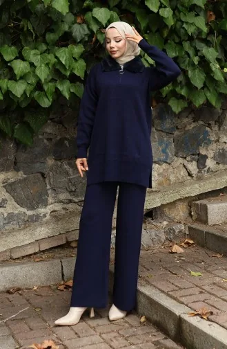 Triko Kürk Yakalı Tunik Pantolon İkili Takım 1059-04 Lacivert