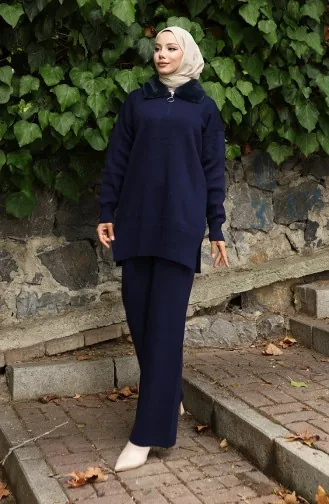 Triko Kürk Yakalı Tunik Pantolon İkili Takım 1059-04 Lacivert