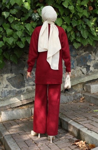 Strickmode Blumen Bestickte Tunika Hose Zweiteiler 1067-02 Weinrot 1067-02