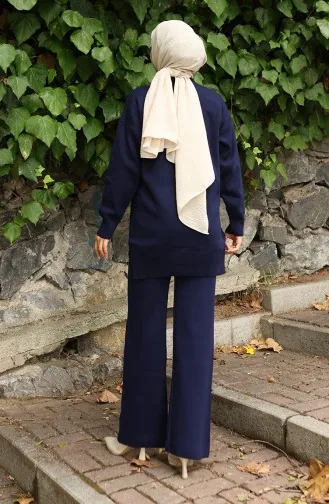 بدلة من قطعتين، بنطال وقميص محبوك مطرز بالورود، 1067-04 أزرق داكن 1067-04