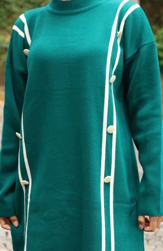 Knitwear Buttoned Tunic Trousers Two Piece Suit 1128-01 Petrol 1128-01