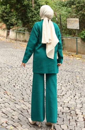 Knitwear Buttoned Tunic Trousers Two Piece Suit 1128-01 Petrol 1128-01