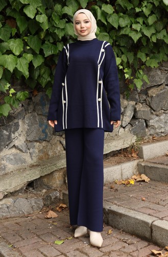 Strickanzug Mit Knöpfen Tunika Und Hose Zweiteilig 1128-02 Marineblau 1128-02