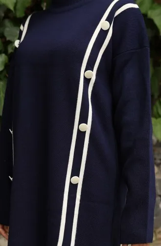 Knitwear Buttoned Tunic Trousers Two Piece Suit 1128-02 Navy Blue 1128-02