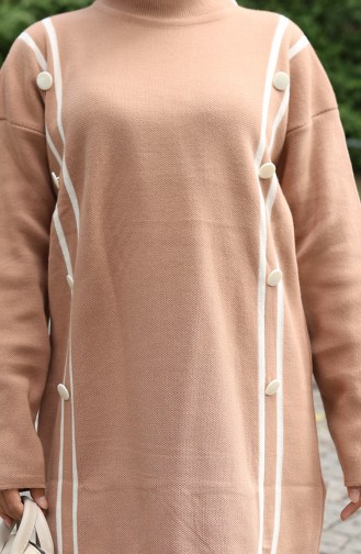 Strickmode Geknöpfte Tunika Hose Zweiteiliger Anzug 1128-03 Milchkaffee 1128-03