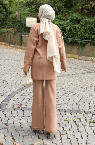 Knitwear Buttoned Tunic Trousers Two Piece Suit 1128-03 Milk Coffee 1128-03