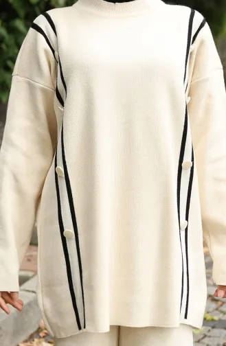 Knitwear Buttoned Tunic Trousers Two Piece Suit 1128-04 Beige 1128-04