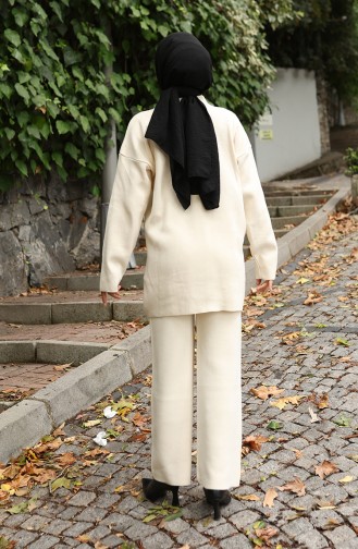 Strickmode Geknöpfte Tunika Hose Zweiteiliger Anzug 1128-04 Beige 1128-04