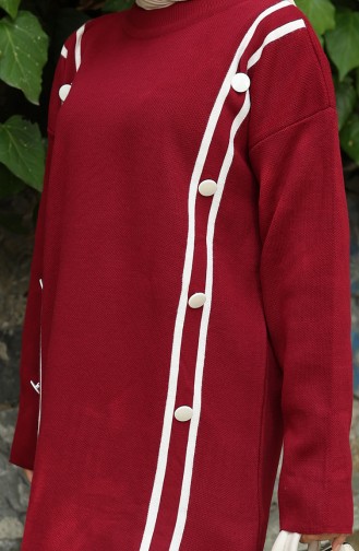 Strickmode Geknöpfte Tunika Hose Zweiteiliger Anzug 1128-05 Weinrot 1128-05