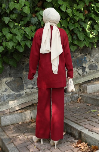 Strickmode Geknöpfte Tunika Hose Zweiteiliger Anzug 1128-05 Weinrot 1128-05