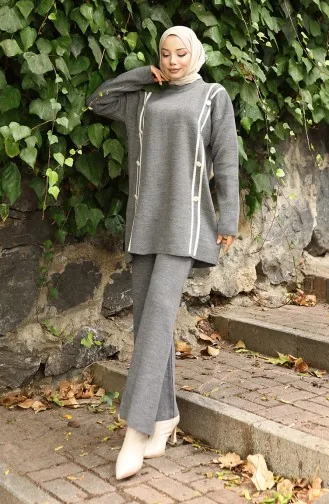 بدلة محبوكة من قطعتين، بنطلون تونك بأزرار، رمادي، 1128-06 1128-06