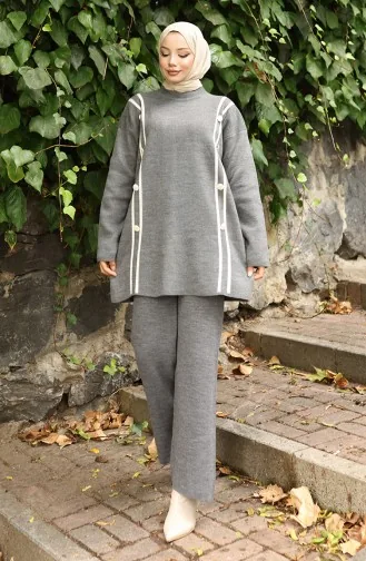 بدلة محبوكة من قطعتين، بنطلون تونك بأزرار، رمادي، 1128-06 1128-06