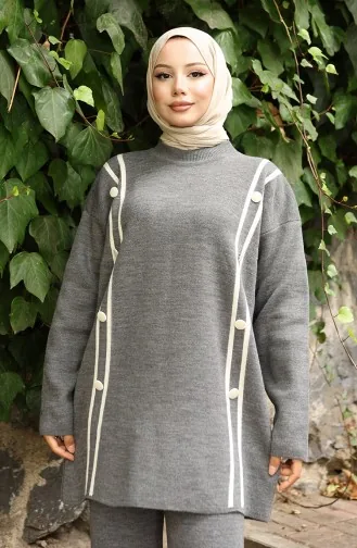 بدلة محبوكة من قطعتين، بنطلون تونك بأزرار، رمادي، 1128-06 1128-06