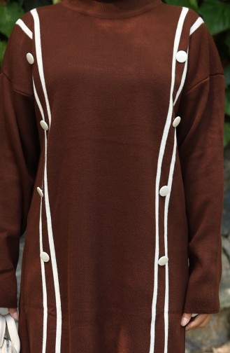 Strickmode Geknöpfte Tunika Hose Zweiteiliger Anzug 1128-07 Braun 1128-07
