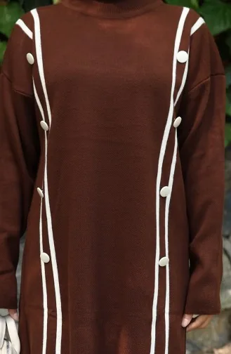 Knitwear Buttoned Tunic Trousers Two Piece Suit 1128-07 Brown 1128-07