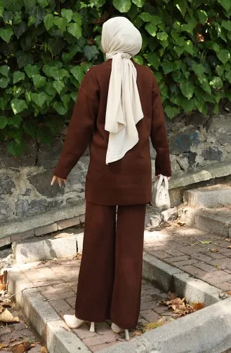 Knitwear Buttoned Tunic Trousers Two Piece Suit 1128-07 Brown 1128-07
