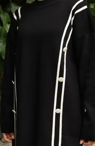 بدلة محبوكة من قطعتين، بنطلون تونك بأزرار، لون أسود، 1128-08 1128-08