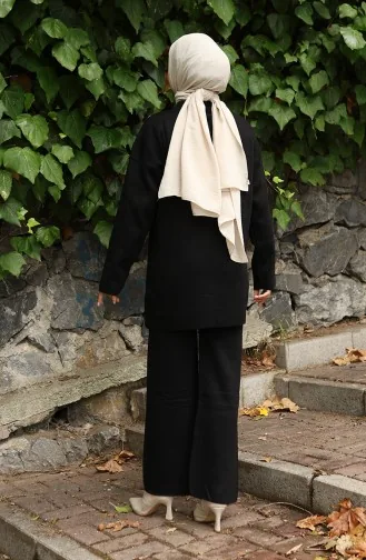 بدلة محبوكة من قطعتين، بنطلون تونك بأزرار، لون أسود، 1128-08 1128-08