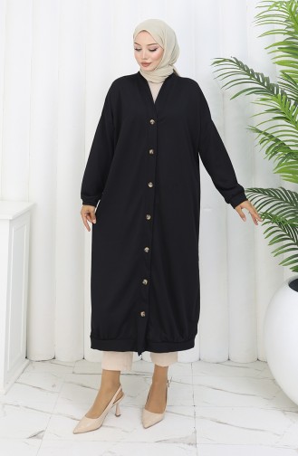 Double Thread Buttoned Long Cardigan 0181-01 Black 0181-01