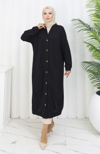Double Thread Buttoned Long Cardigan 0181-01 Black 0181-01