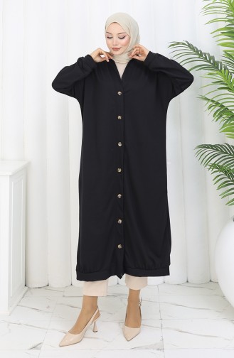 Double Thread Buttoned Long Cardigan 0181-01 Black 0181-01