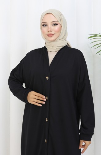 Double Thread Buttoned Long Cardigan 0181-01 Black 0181-01