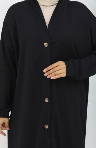 Double Thread Buttoned Long Cardigan 0181-01 Black 0181-01