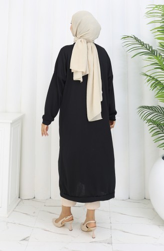 Double Thread Buttoned Long Cardigan 0181-01 Black 0181-01