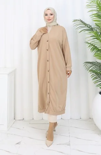 Lange Strickjacke Mit Doppelfaden Und Knöpfen 0181-02 Beige 0181-02