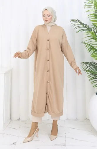 Lange Strickjacke Mit Doppelfaden Und Knöpfen 0181-02 Beige 0181-02