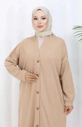 Lange Strickjacke Mit Doppelfaden Und Knöpfen 0181-02 Beige 0181-02