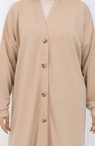 Lange Strickjacke Mit Doppelfaden Und Knöpfen 0181-02 Beige 0181-02